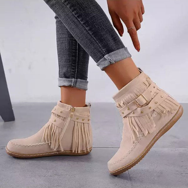Stivali Donna in Pelle con Frange Stile Vintage Caldi
