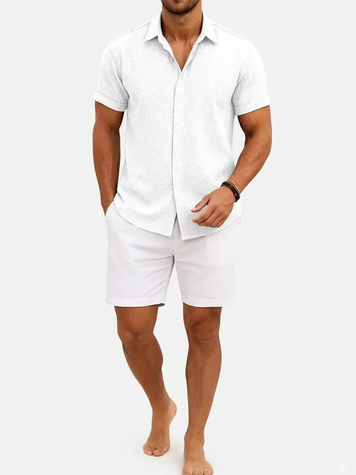 Camicia Uomo Misto Cotone Lino Maniche Corte