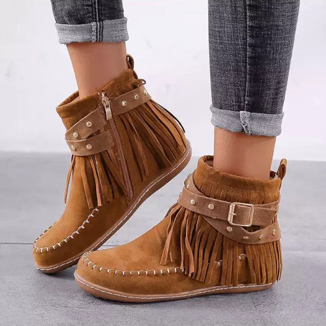 Stivali Donna in Pelle con Frange Stile Vintage Caldi - Vesarelli