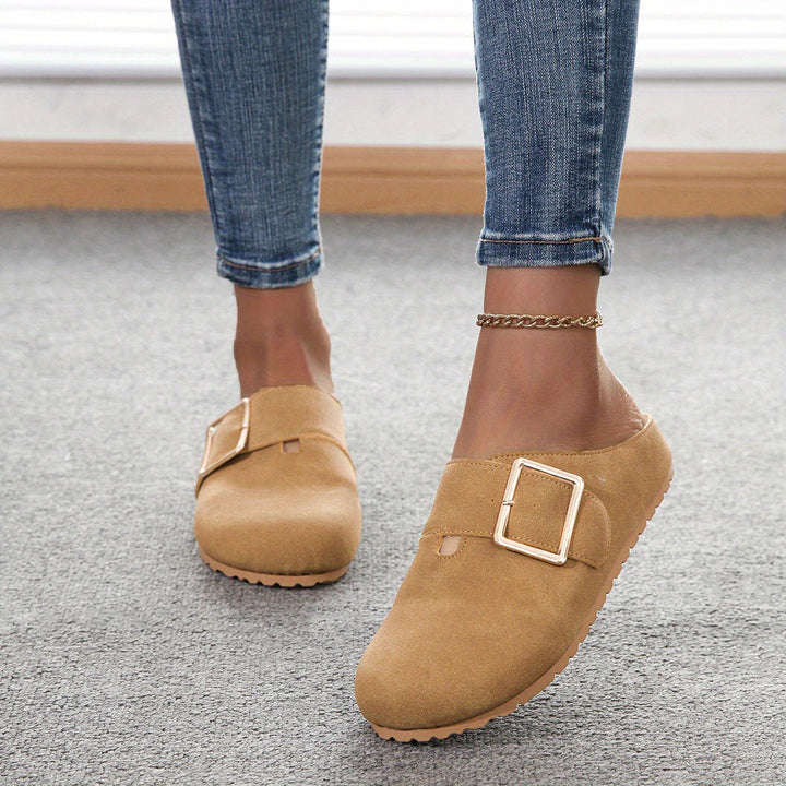 Mules Donna Tessuto Confortevole Cinturino Fibbie Morbida Soletta