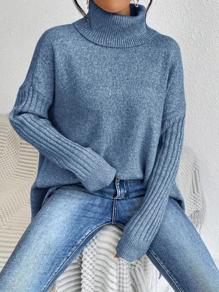 Maglione Donna Dolcevita Maglia Larga Manica Lunga Irregolare