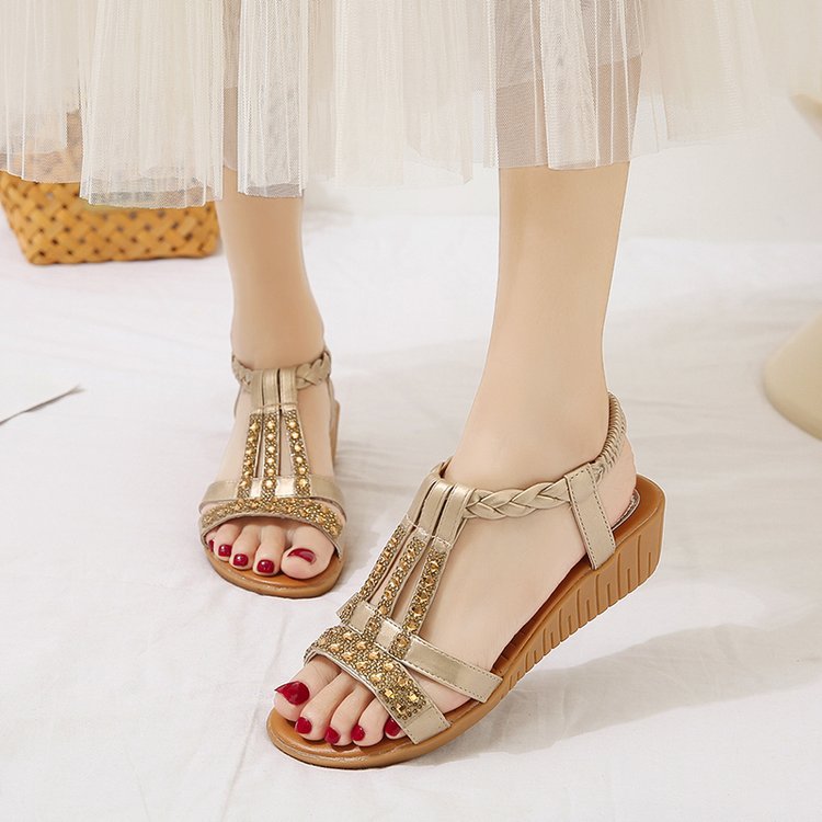 Sandali Donna Boho Zeppa Strass Aperti Comodi Estate