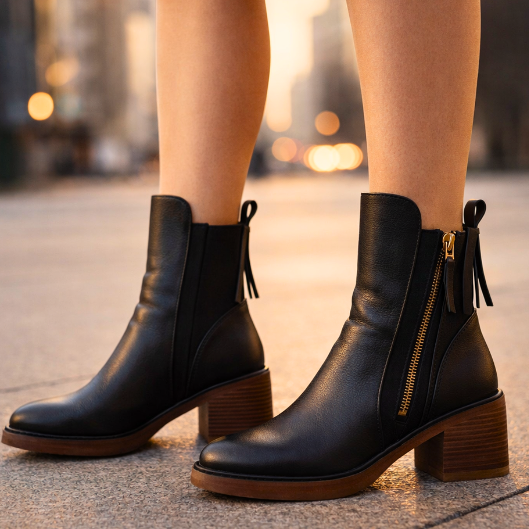Stivaletti Donna in Pelle Tacco Medio Zip Soletta Imbottita