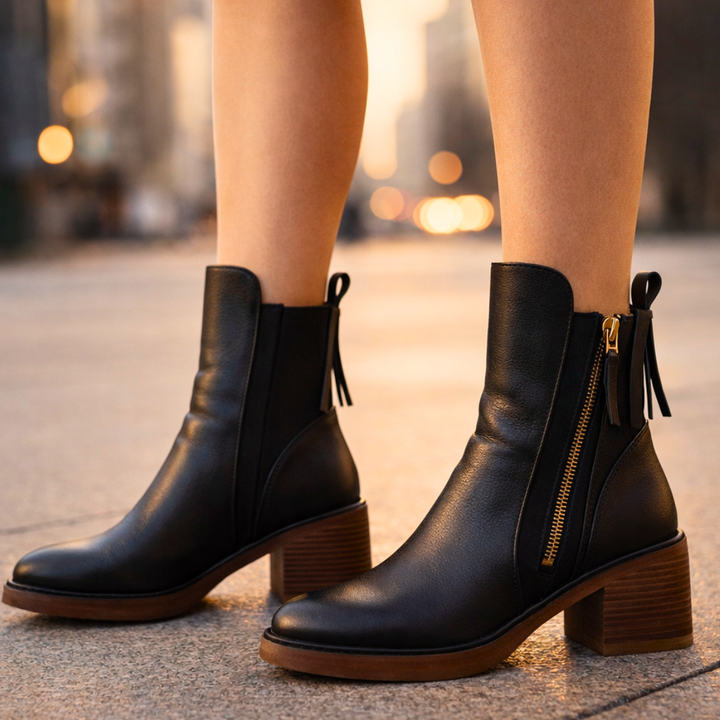 Stivaletti Donna in Pelle Tacco Medio Zip Soletta Imbottita