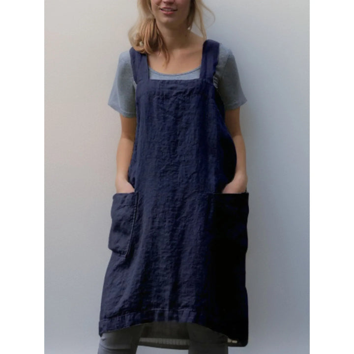 Abito Grembiule Donna in Lino Casual con Tasche