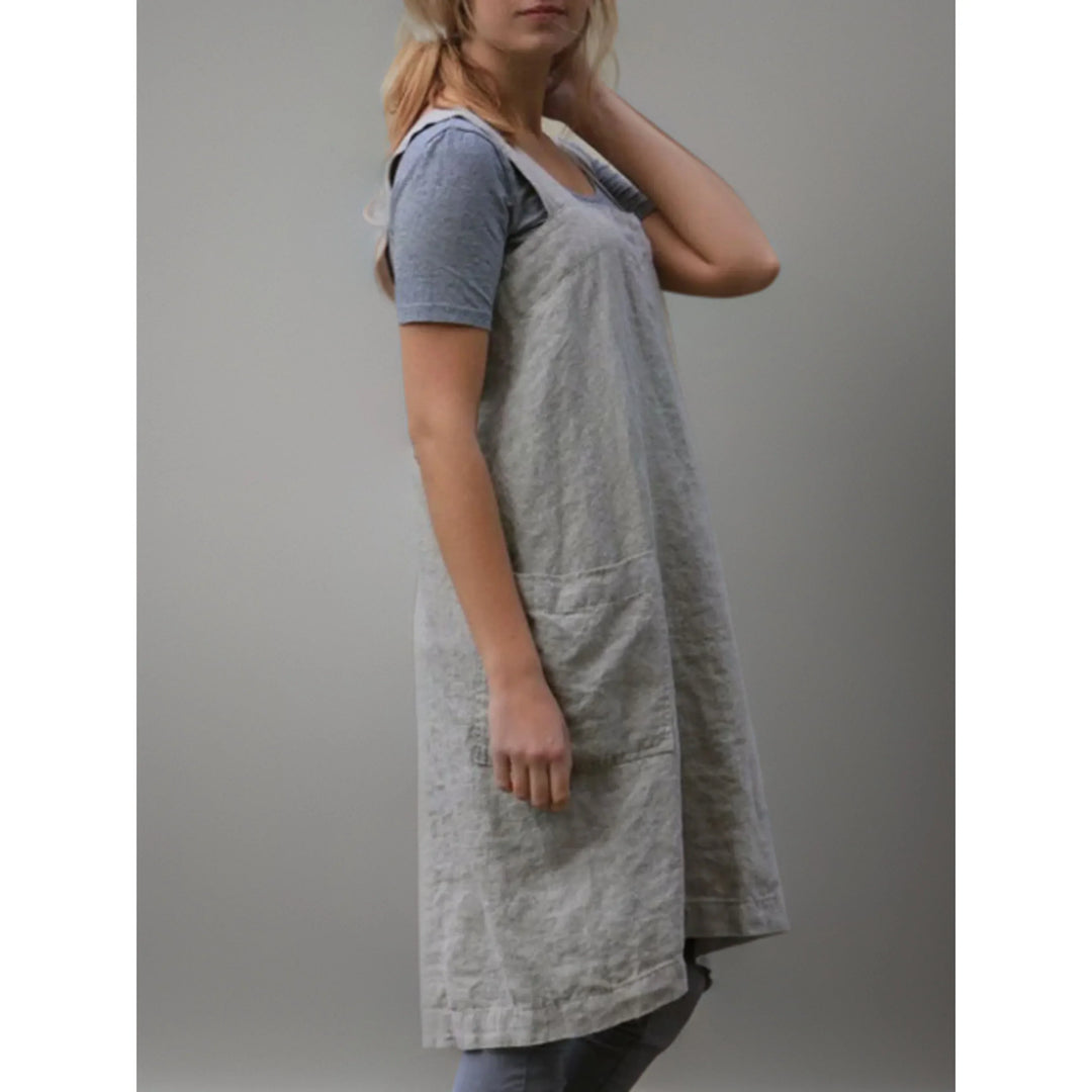 Abito Grembiule Donna in Lino Casual con Tasche
