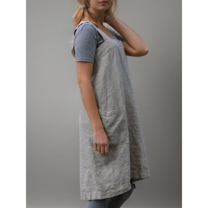 Abito Grembiule Donna in Lino Casual con Tasche