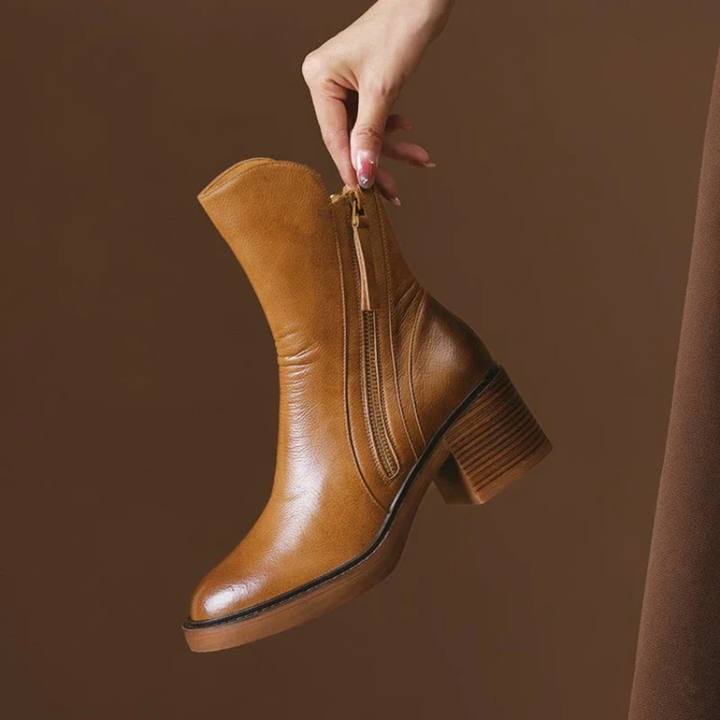 Stivaletti Donna in Pelle Tacco Medio Zip Soletta Imbottita