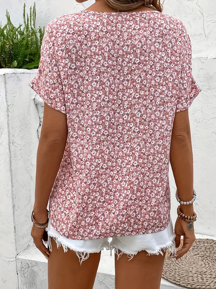 T-shirt Donna in Cotone Stampa Floreale Vestibilità Classica