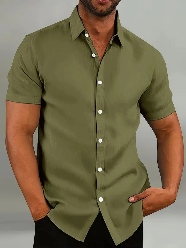 Camicia Uomo Maniche Corte Leggera Tessuto Traspirante Casual