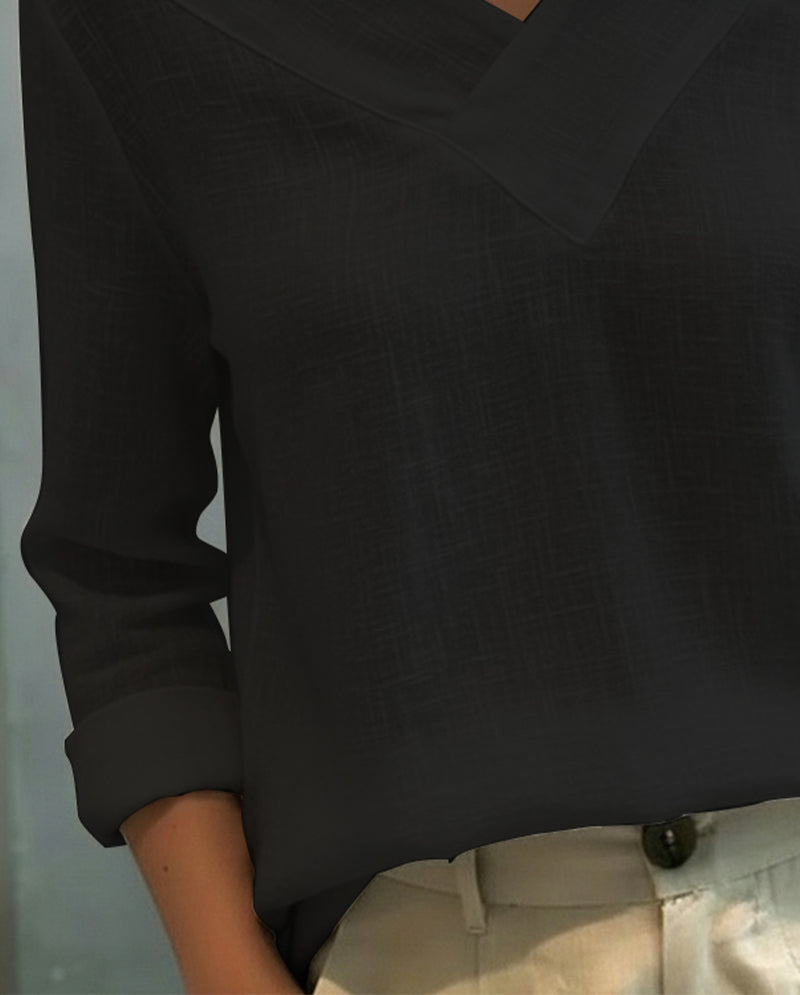Donna Elegante Scollo a V Asimmetrico Manica Corta