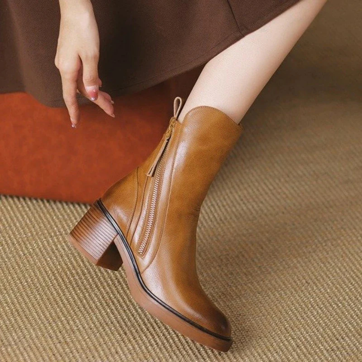 Stivaletti Donna in Pelle Tacco Medio Zip Soletta Imbottita