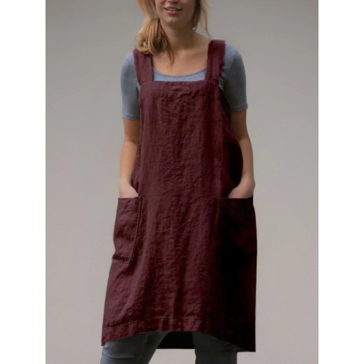 Abito Grembiule Donna in Lino Casual con Tasche