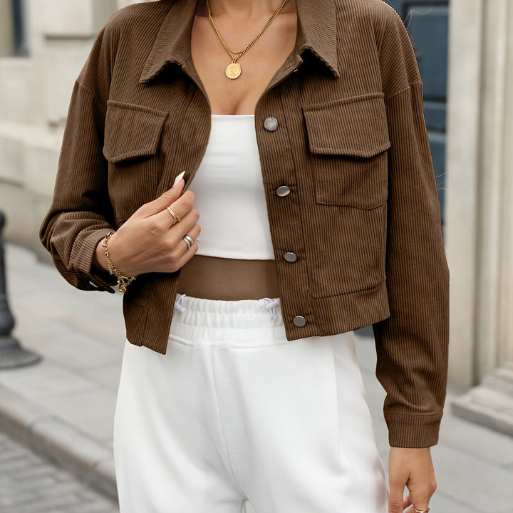 Giacca Corta Donna in Velluto a Coste Stile Casual Elegante