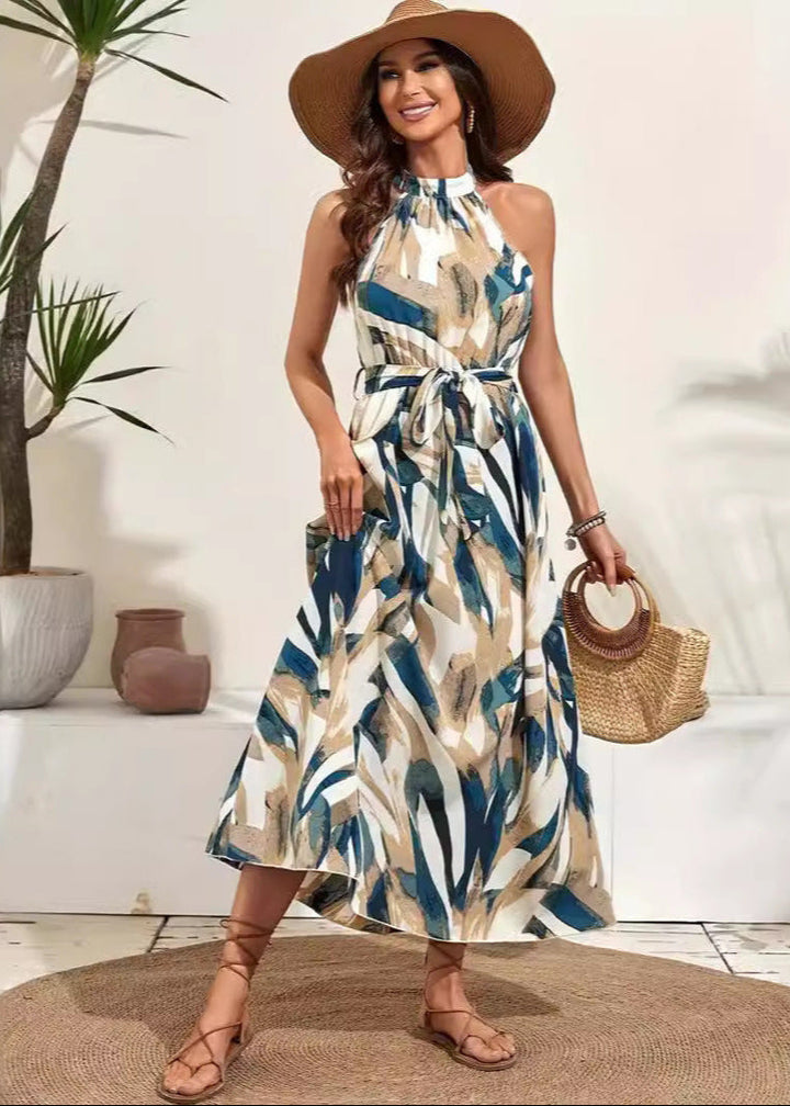 Abito lungo Donna leggero fluido senza maniche scollo allamericana