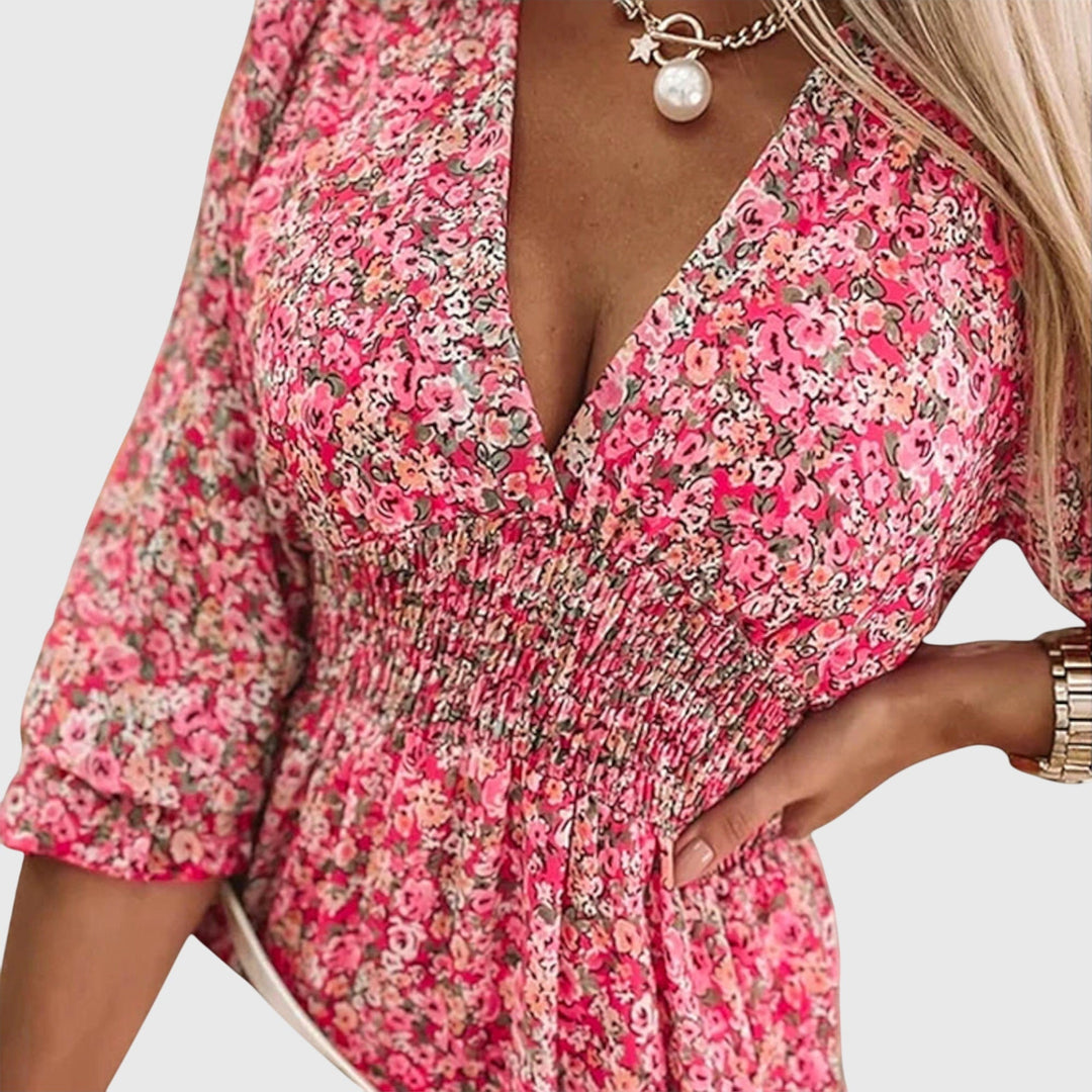 Abito Donna Leggero Floreale Maniche a Sbuffo Estate