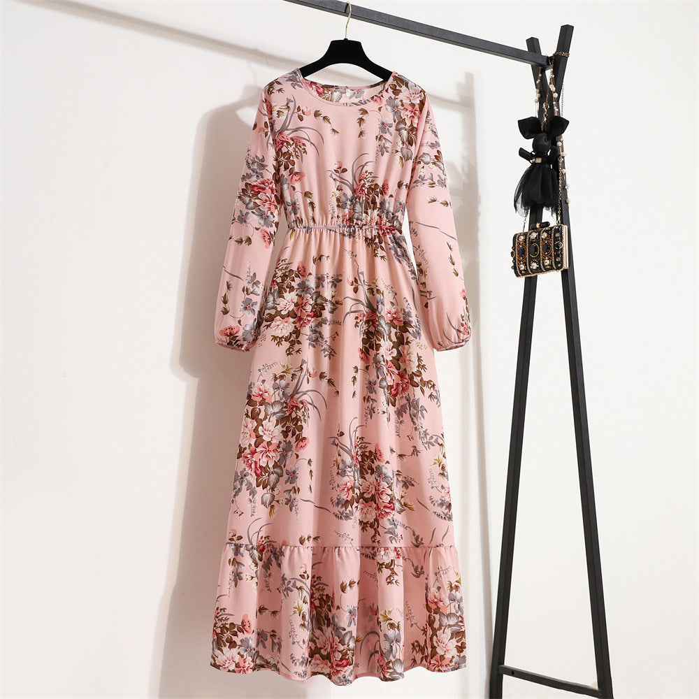 Abito Donna in Chiffon Floreale Scollo Rotondo Elegante