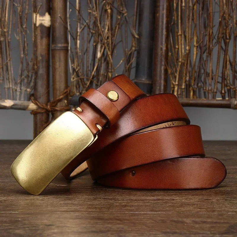 Cintura Uomo in Pelle con Fibbia in Ottone Stile Casual Elegante