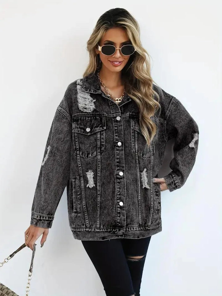 Giacca Donna Denim Impermeabile Foderata Oversize