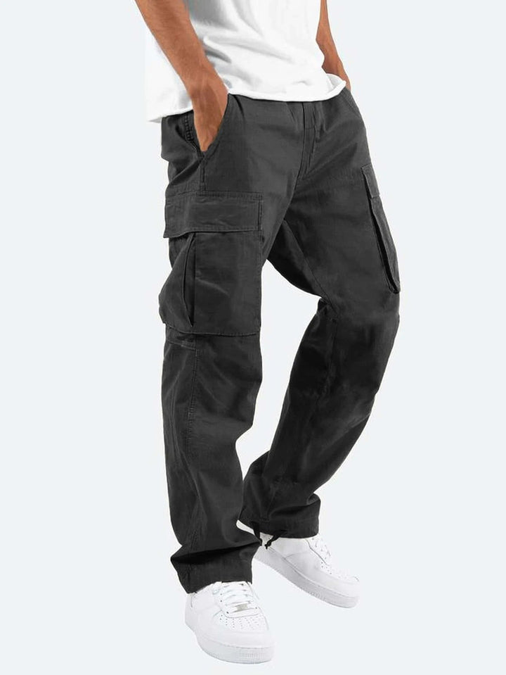 Pantaloni Cargo Uomo Misto Cotone Gamba Larga Vestibilità Rilassata