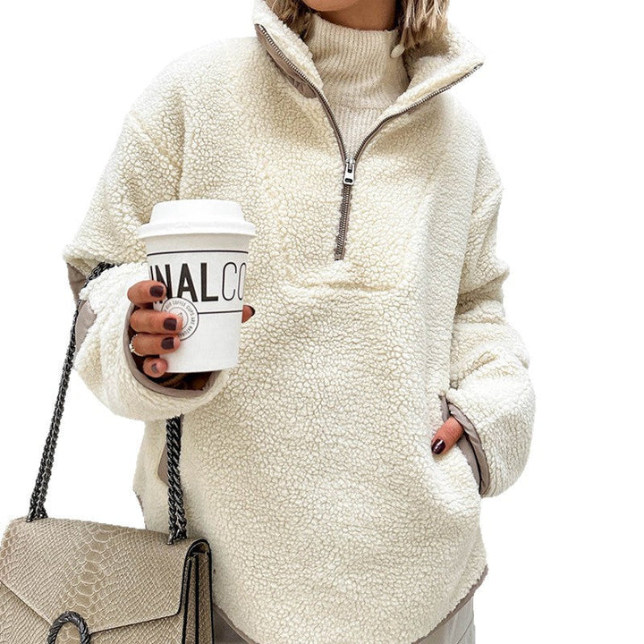 Maglione Donna in Pile Morbido Colletto Risvoltato Vestibilità Ampia