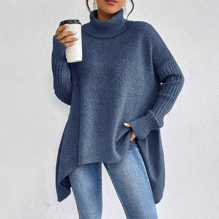 Maglione Donna Dolcevita Maglia Larga Manica Lunga Irregolare
