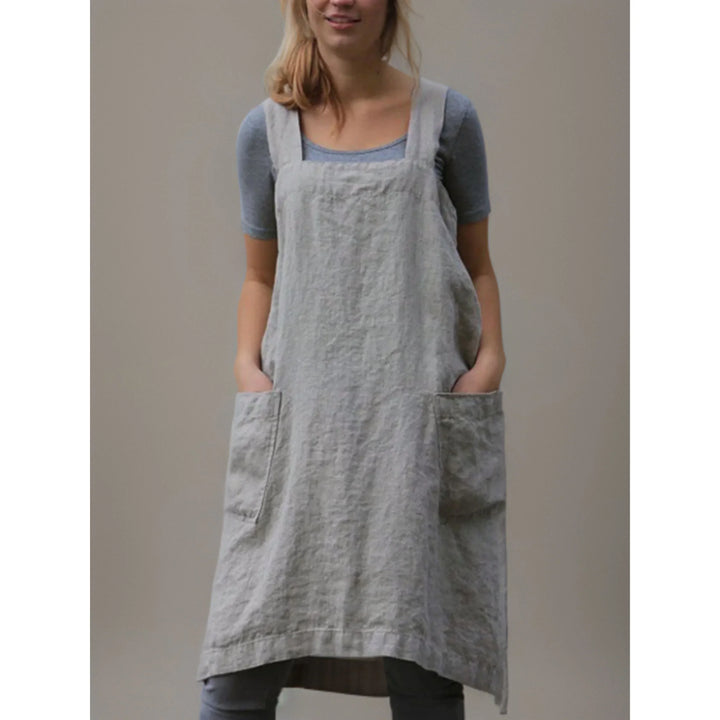 Abito Grembiule Donna in Lino Casual con Tasche - Vesarelli