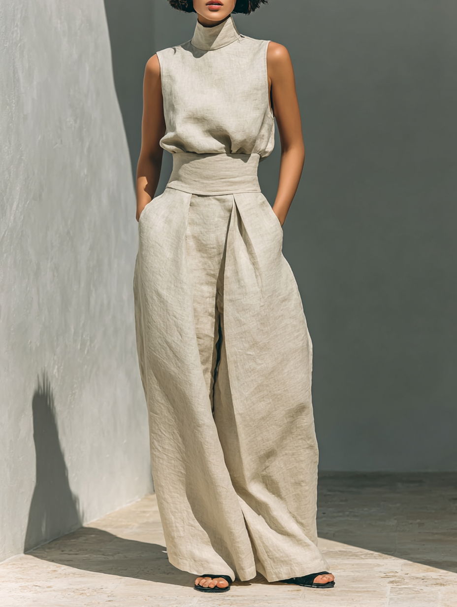 Completo Donna Classico Senza Maniche Pantaloni Larghi