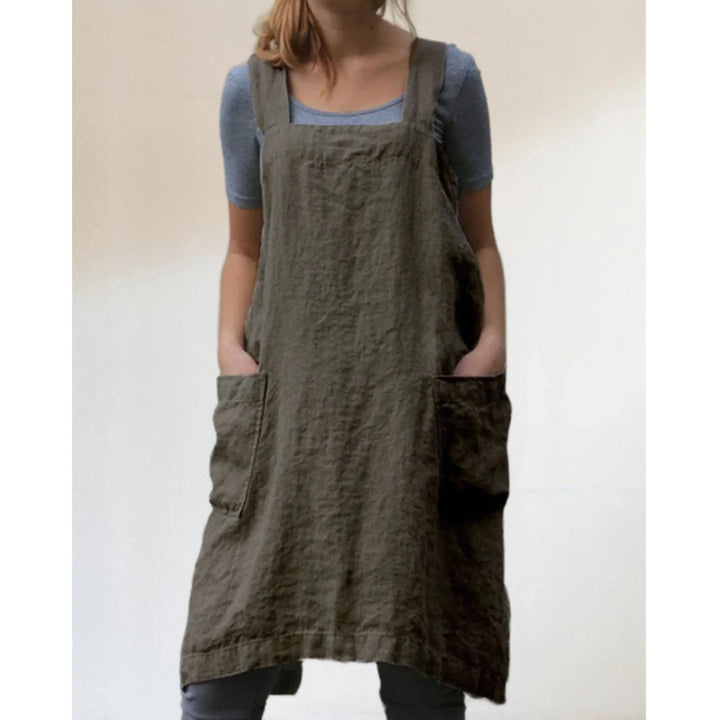 Abito Grembiule Donna in Lino Casual con Tasche
