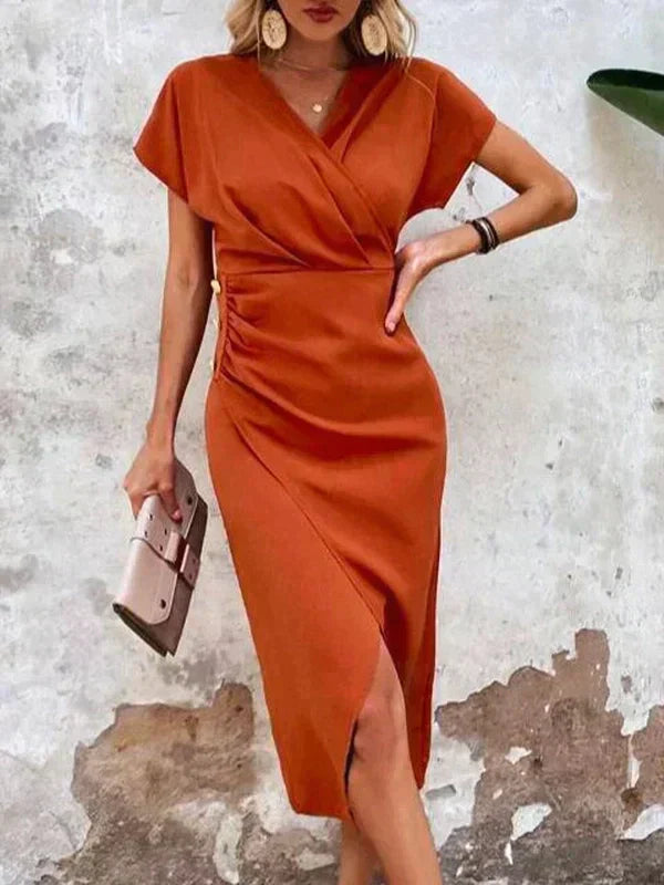 Abito Midi Donna Manica Corta Incrocio Scolpito