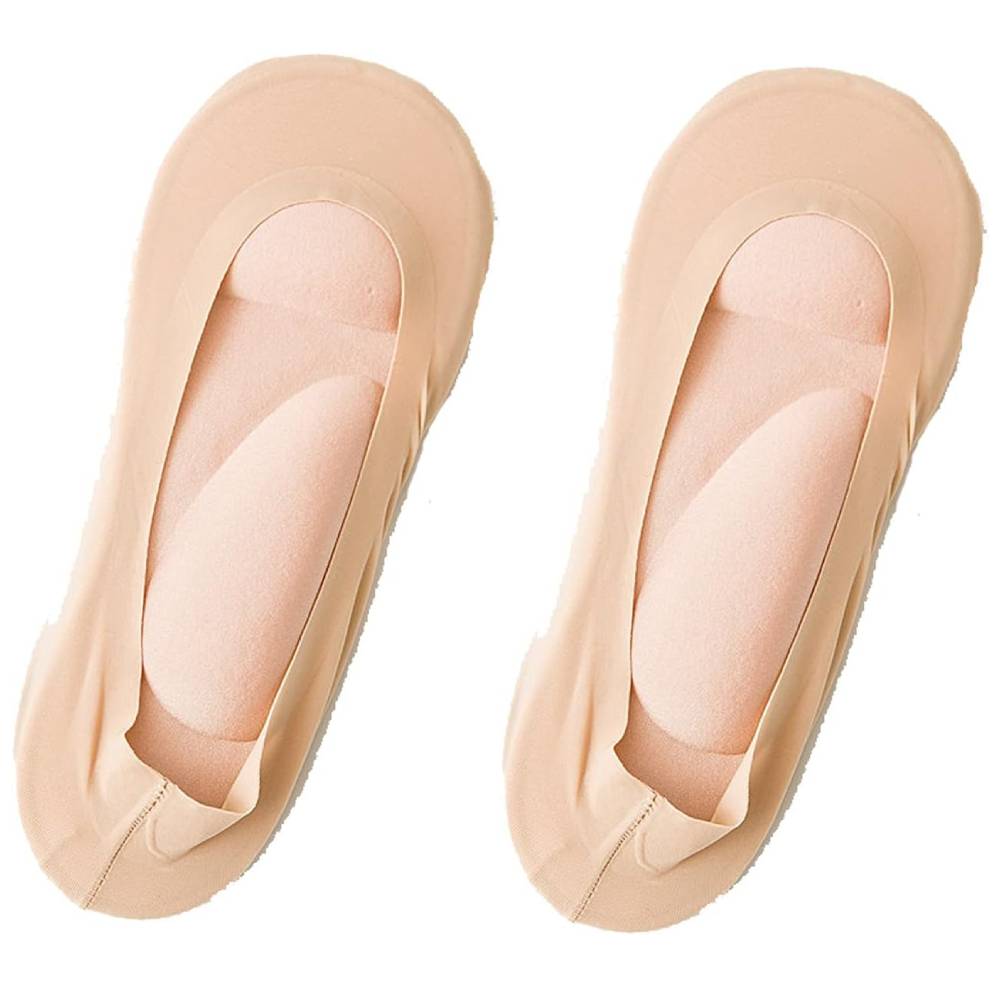 Calzini invisibili beige per donna, antiscivolo, senza cuciture, ideali per scarpe basse. Comfort e traspirabilità per uso quotidiano.
