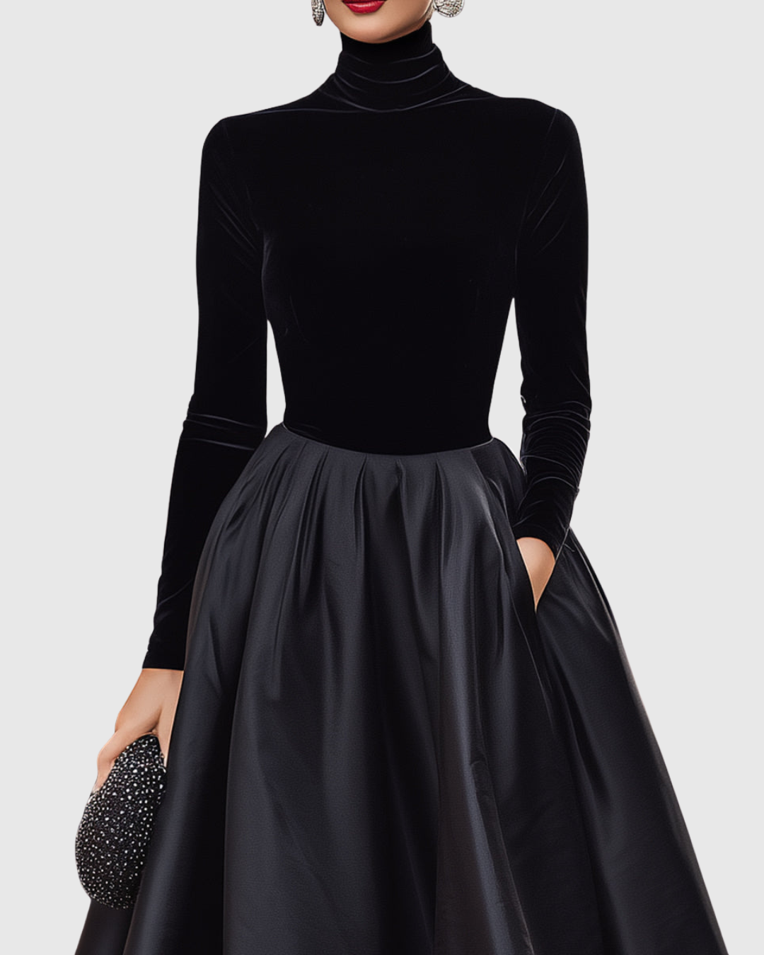 Vestito Midi Donna in Velluto e Satin Linea Elegante - Vesarelli