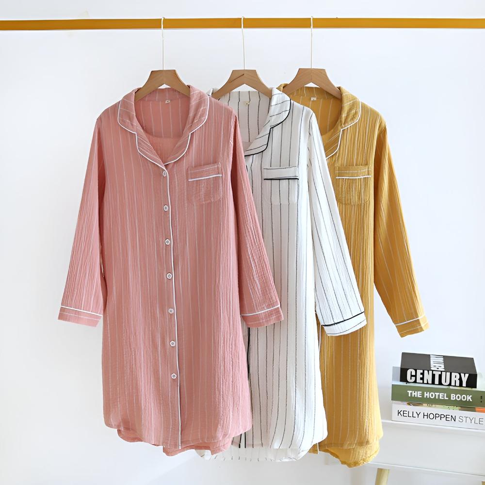 Pigiama Camicia Donna Maniche Lunghe Stile Classico - Vesarelli