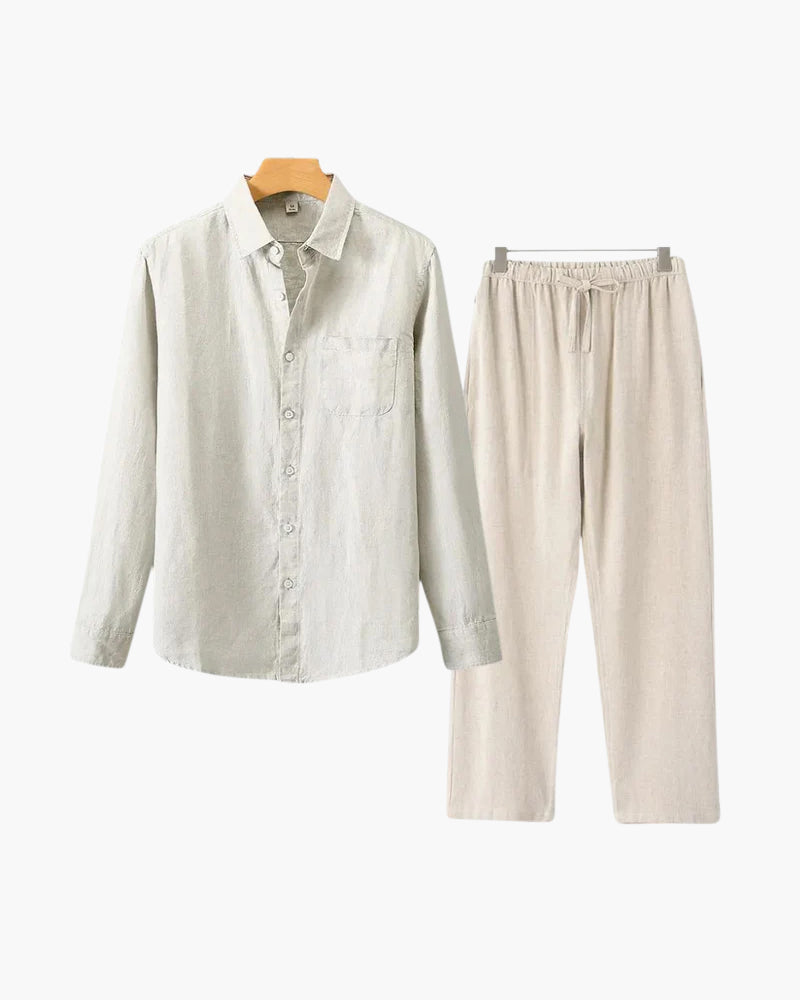 Set Coordinato Uomo in Lino Manica Lunga Comfort e Stile Pulito