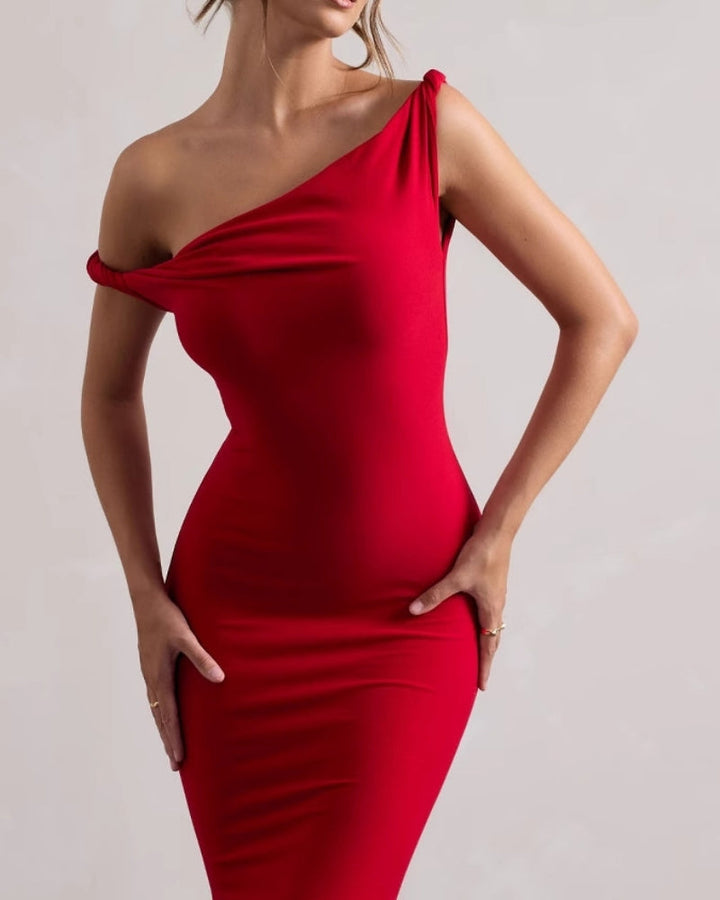 Abito Lungo Donna Aderente Linea Asimmetrica