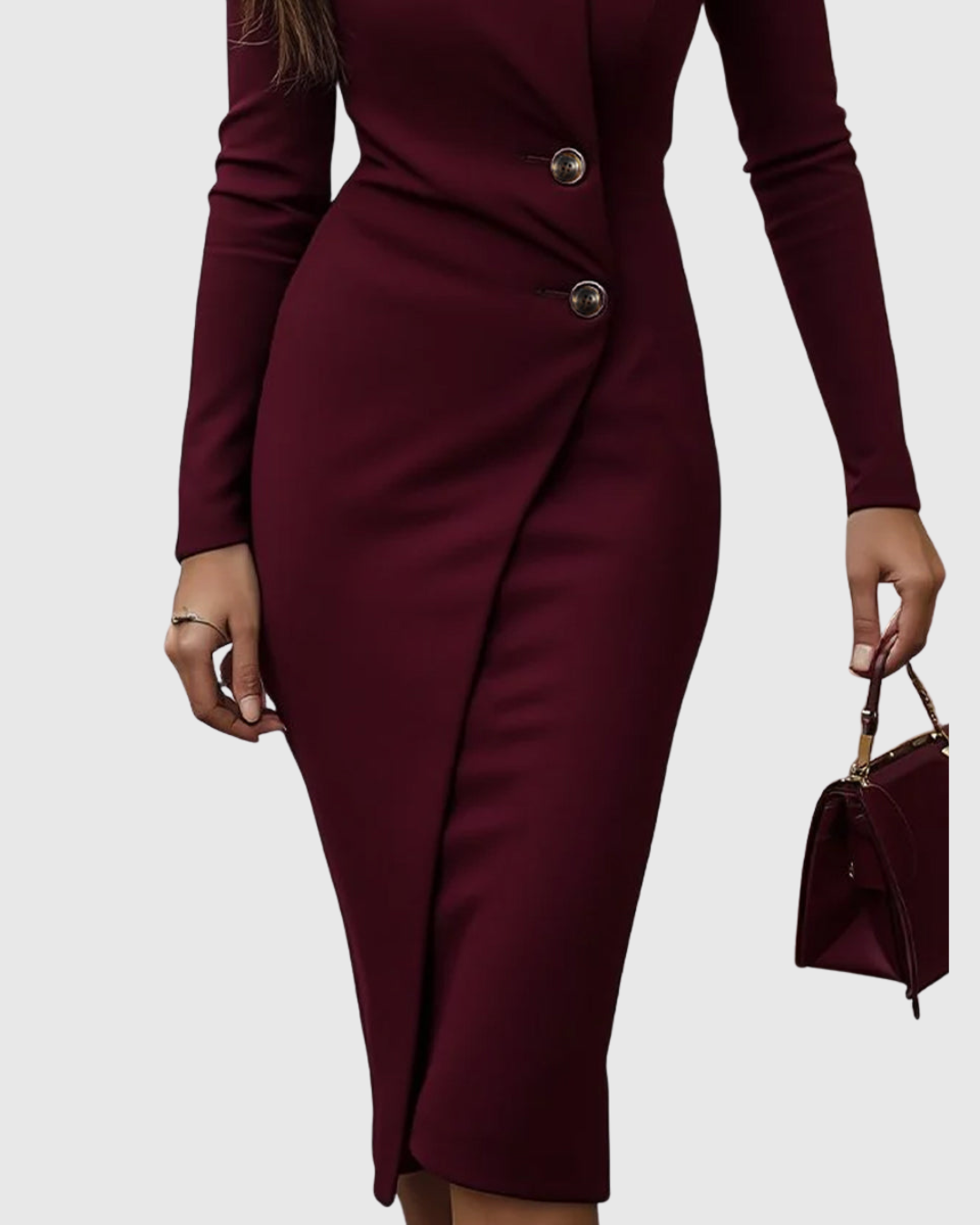 Abito Midi Donna con Bottoni Scollo a V Stile Avvolgente