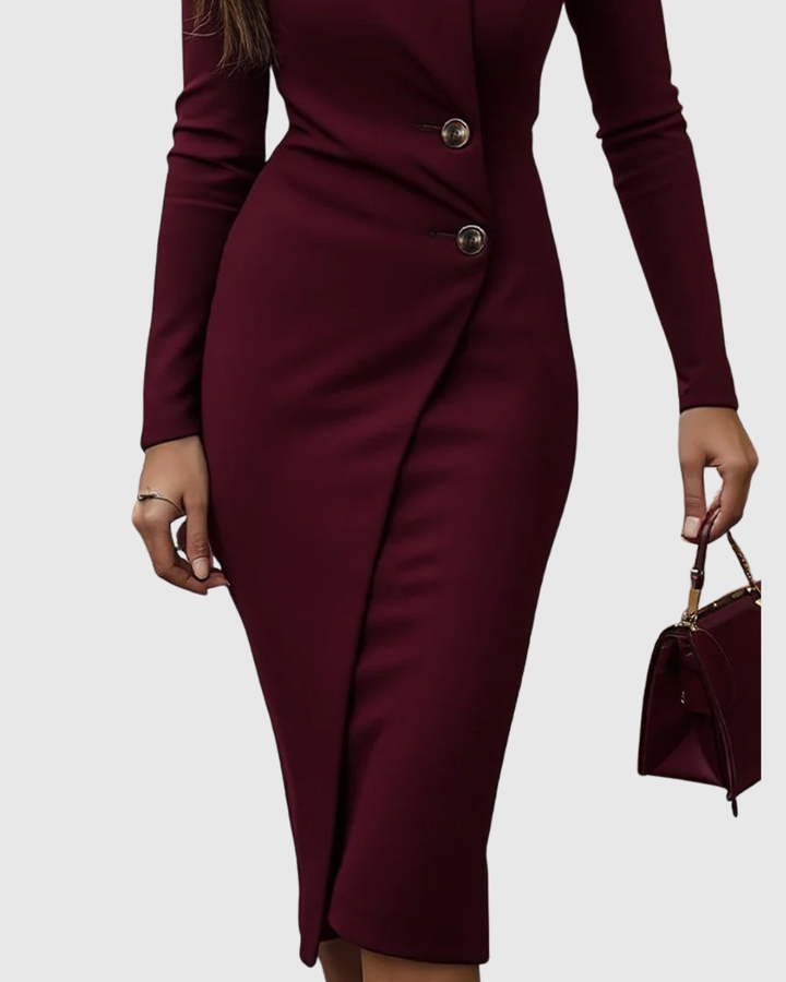 Abito Midi Donna con Bottoni Scollo a V Stile Avvolgente