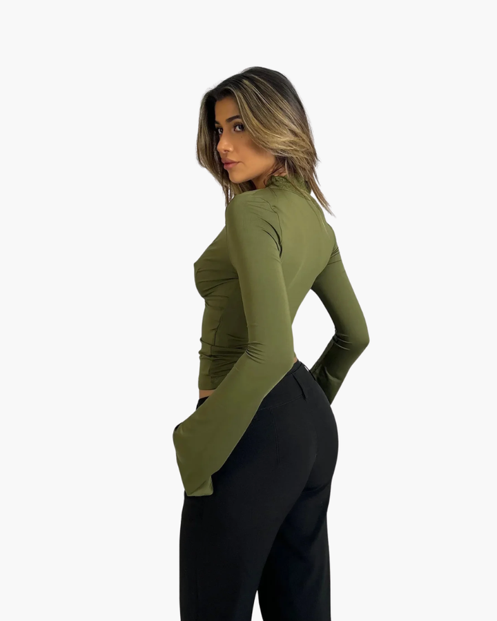 Donna Maniche Lunghe Pizzo Scollo a V