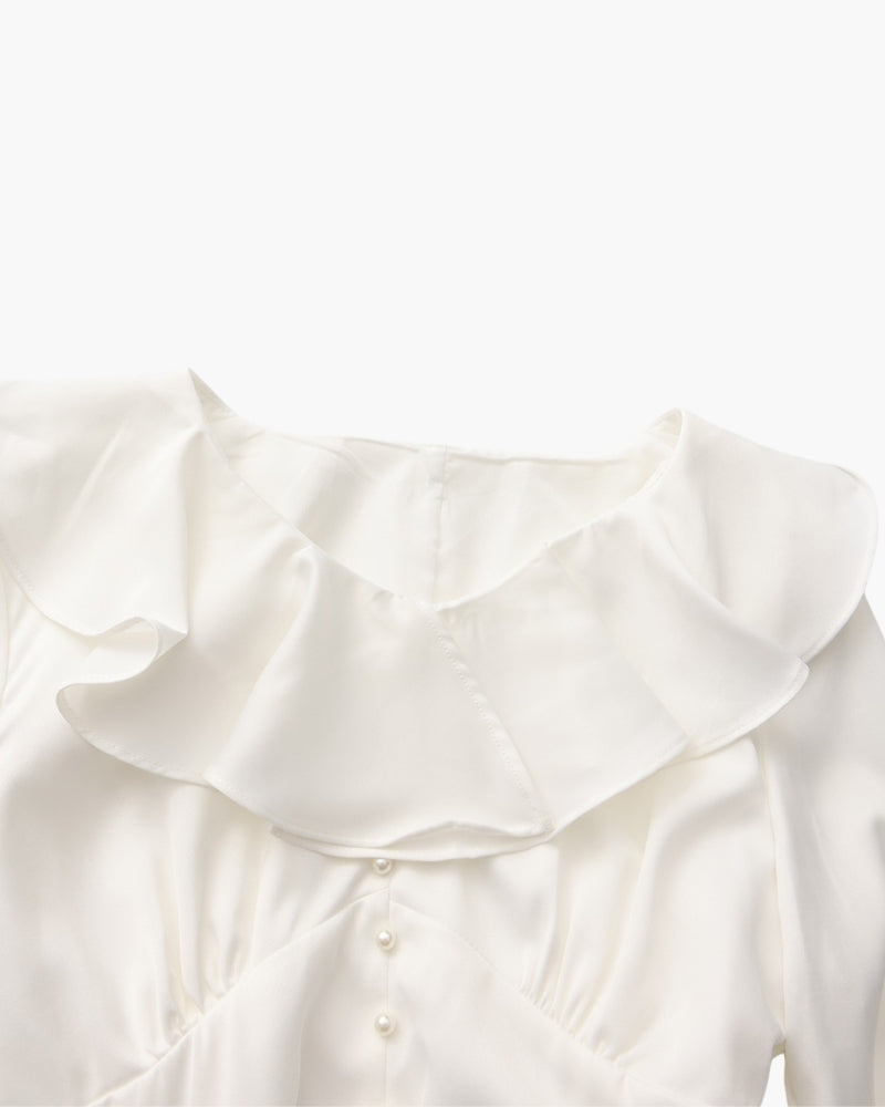 Abito Midi Donna con Rouches Bottoni Perla Vestibilità Fluida