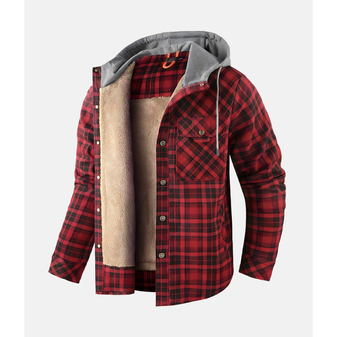 Giacca Uomo Quadri Bottoni con Cappuccio Stile Casual