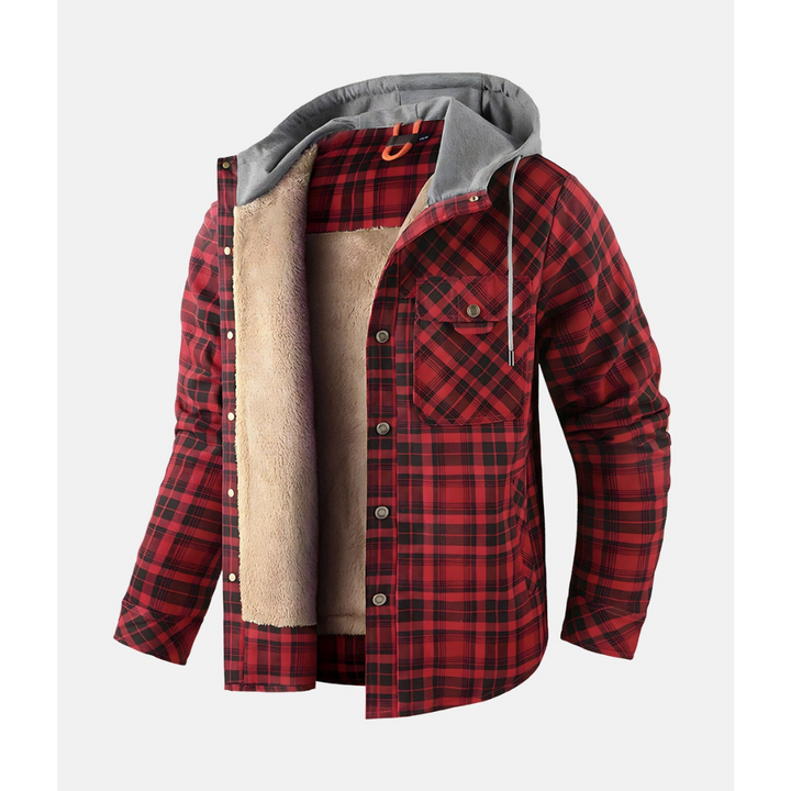 Giacca Uomo Quadri Bottoni con Cappuccio Stile Casual