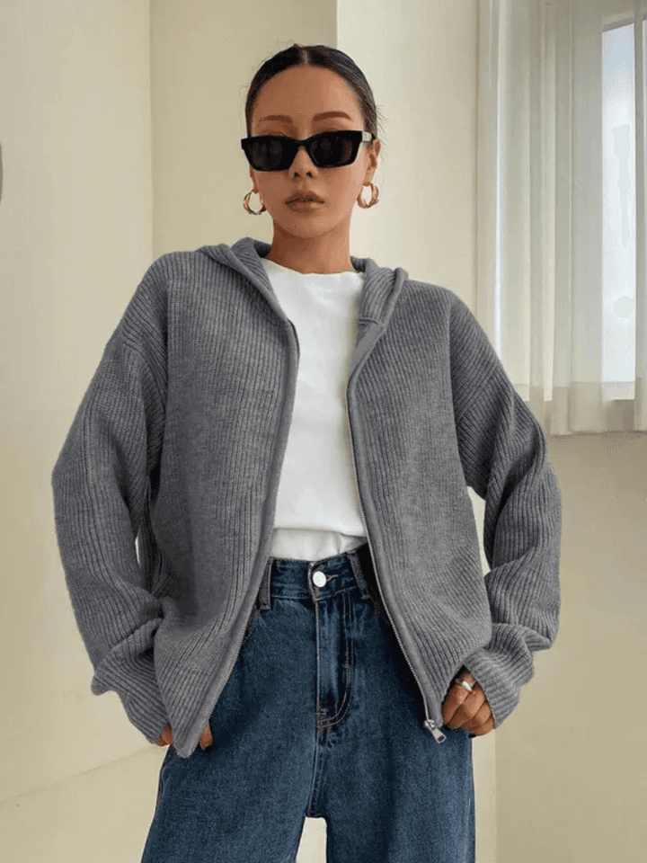 Felpa Donna in Maglia con Cappuccio e Cerniera