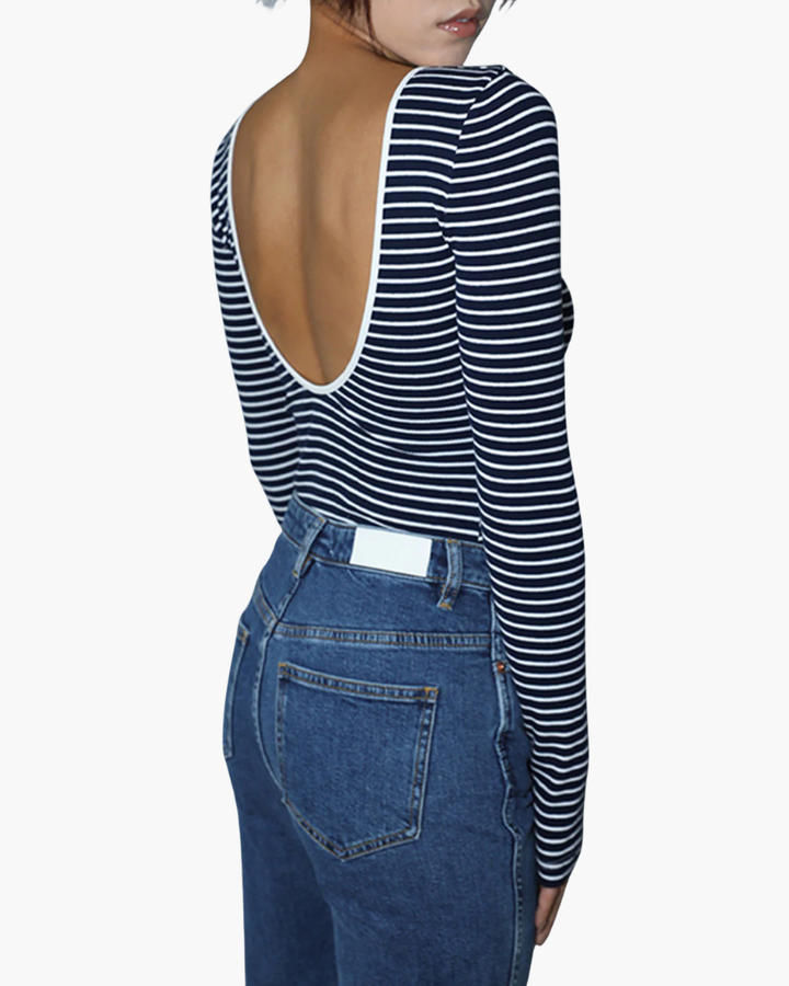 Body Donna a Righe Tessuto Elasticizzato Slim Fit Schiena Scoperta