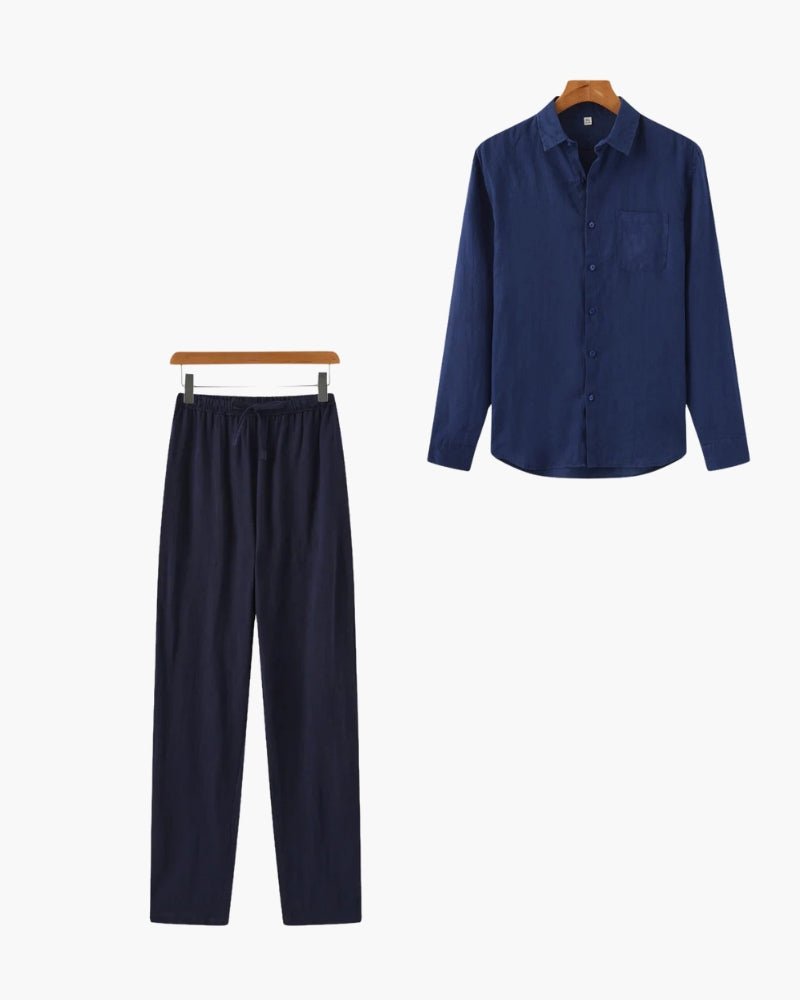 Set Coordinato Uomo in Lino Camicia e Pantaloni Slim
