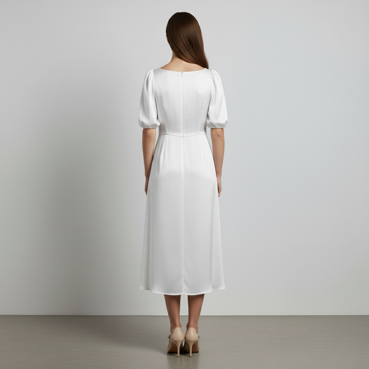 Abito Midi Donna in Raso Svasato Manica a Palloncino