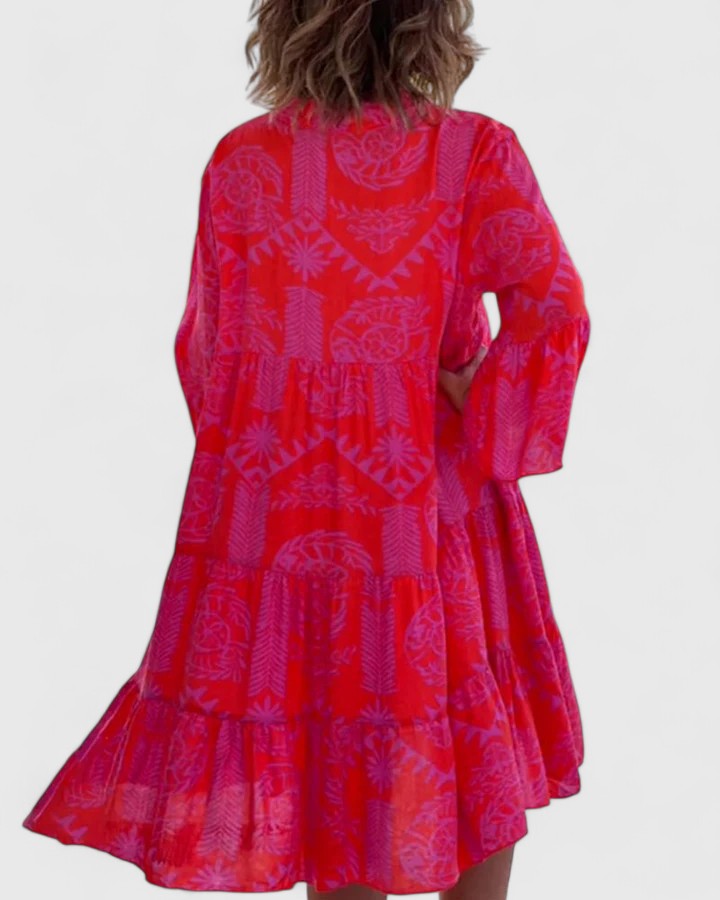 Abito Donna Stampa Floreale Maniche a Campana Stile Boho
