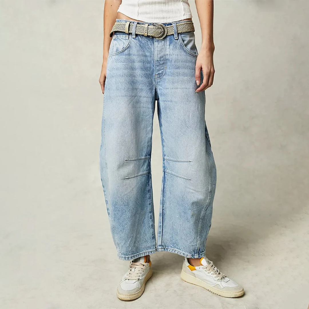 Jeans Donna Boyfriend Cotone Gamba Larga Stile Vintage - Vesarelli