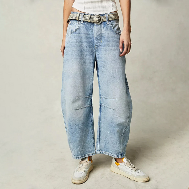 Jeans Donna Boyfriend Cotone Gamba Larga Stile Vintage - Vesarelli