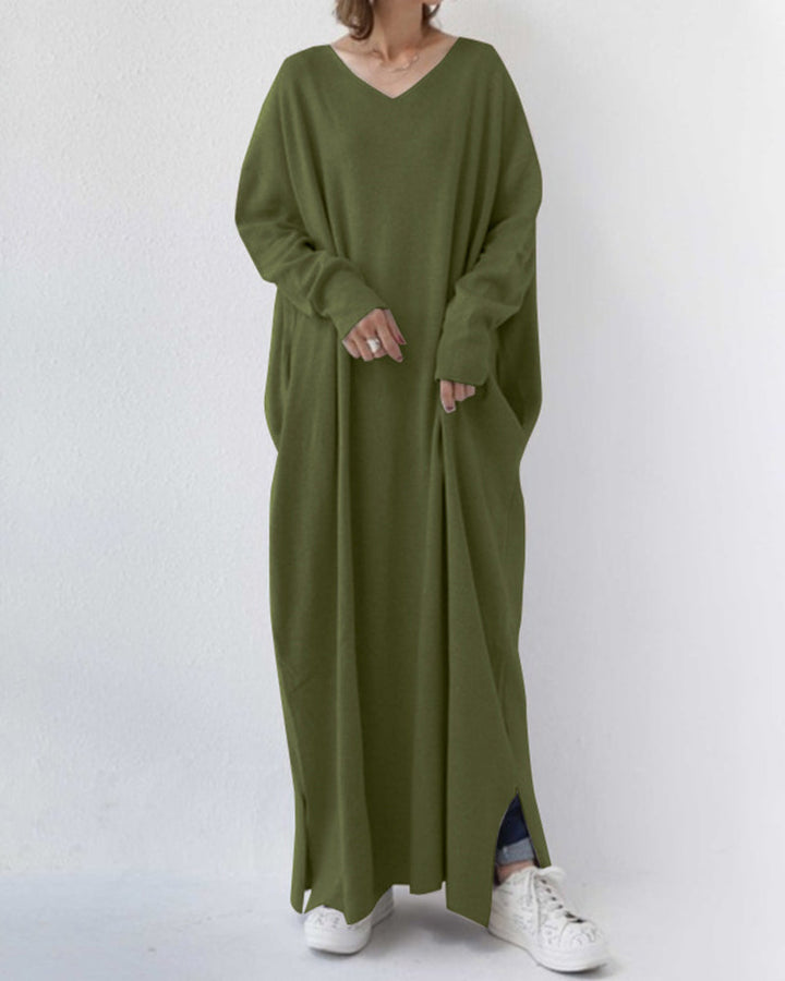 Abito Lungo Donna Casual Maniche Lunghe Vestibilità Ampia