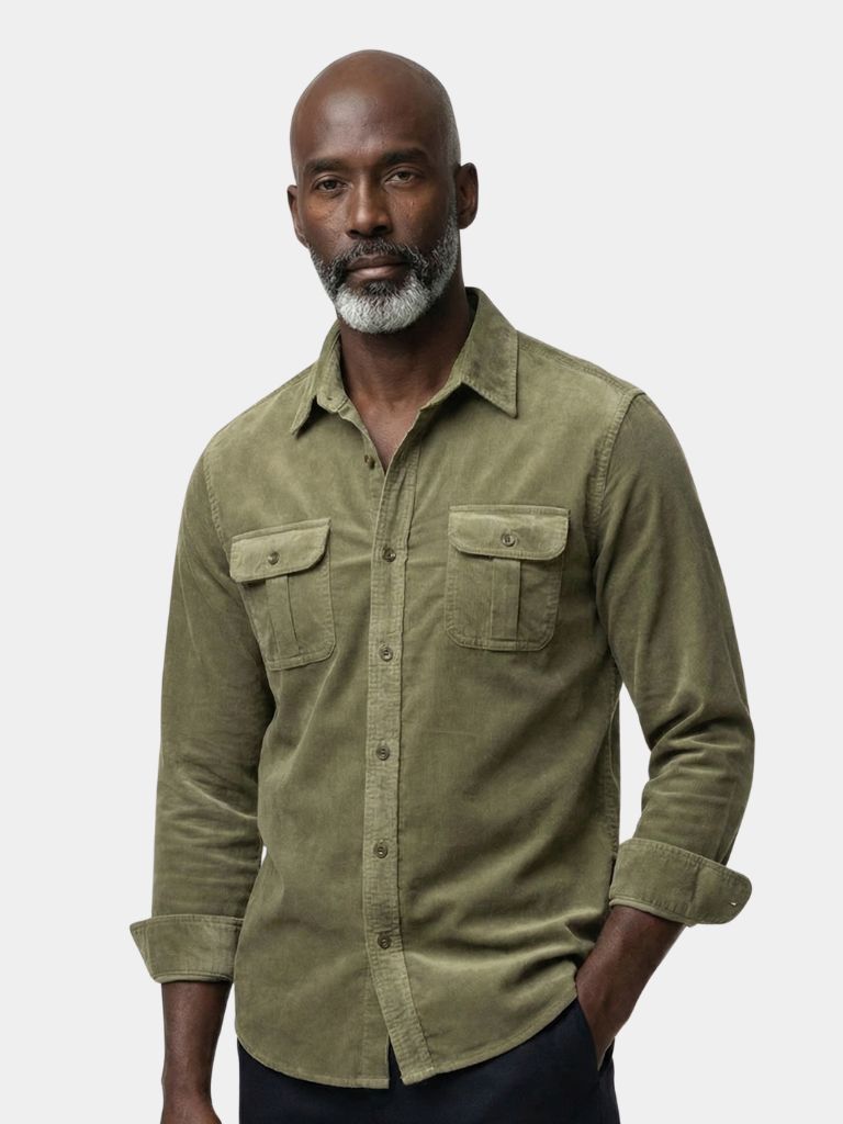 Camicia Uomo Velluto a Coste Stile Business Casual